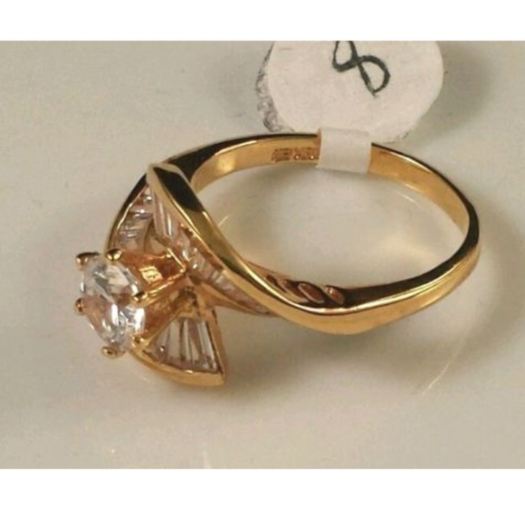 Gold Plated Solitaire Ring Elegant Cubic Zirconia sizes 5 7 - Picture 8 of 15